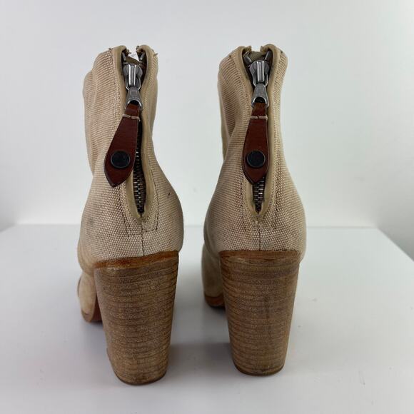 Rag & Bone Newbury Linen Taupe Heeled Ankle Booties Wooden Block Heel Size 37.5 - Picture 6 of 9